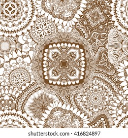 Vector Seamless Abstract Brown and White Tribal Pattern. Hand Drawn Ethnic Texture, Flight of Imagination