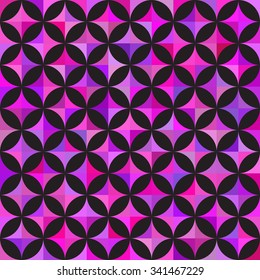 Vector Seamless Abstract Colorful Blue Orange Shades Circle Star Quilt Tiling Pattern on Dark Background