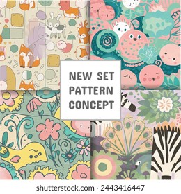 Vector seamless abstract colorful patterns, seamless set of patterns