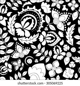 vector seamless abstract doodle flower and wave pattern