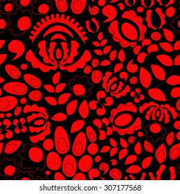 vector seamless abstract doodle flower and wave pattern