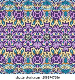 Vector seamless abstract doodledrawn style pattern. Background ornament colorful arabesque.