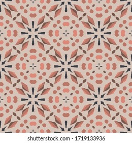 Vector seamless abstract ethnic pattern in geometric layout. Tribal background in Earth colors for wallpaper, fabric, paper, textile template. Hand drawn surface pattern design.