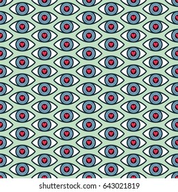 Vector seamless abstract eye pattern  with hearts
