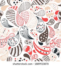 Vector seamless abstract floral drops pattern with doodle, hand drawn, hindi elements