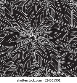 vector seamless abstract floral monochrome pattern. Black and white vector seamless pattern, vintage doodles.