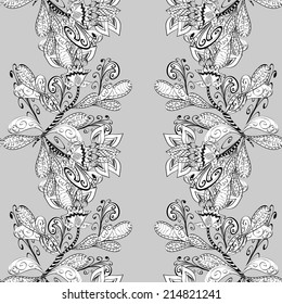 vector seamless abstract floral pattern, monochrome, 
