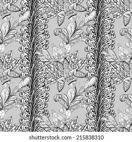 vector seamless abstract floral pattern, monochrome,