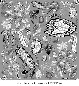 vector seamless abstract floral pattern, monochrome, 