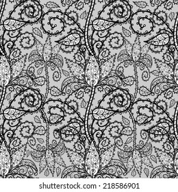 vector seamless abstract floral pattern, monochrome, 