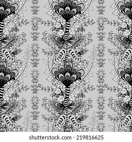 vector seamless abstract floral pattern, monochrome, 