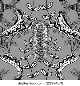 vector seamless abstract floral pattern, monochrome, 