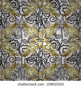 vector seamless abstract floral pattern with golden grid. EPS 10.