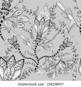 vector seamless abstract floral pattern, monochrome,