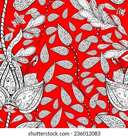 vector seamless abstract floral pattern on red background