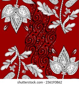 vector seamless abstract floral pattern on red background