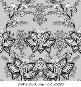 vector seamless abstract floral pattern, monochrome,