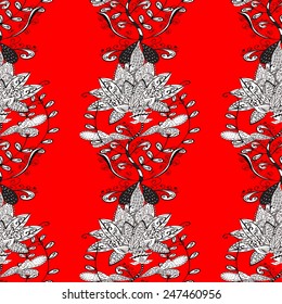 vector seamless abstract floral pattern on red background.