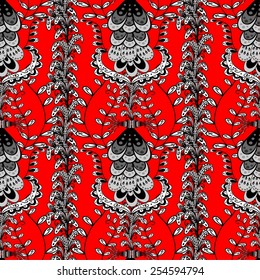 vector seamless abstract floral pattern on red background