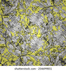 vector seamless abstract floral pattern on yellow background