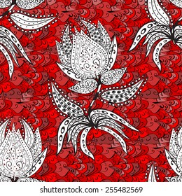 vector seamless abstract floral pattern on red background