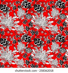 vector seamless abstract floral pattern on red background. 