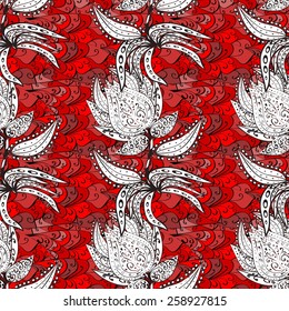 vector seamless abstract floral pattern on red background