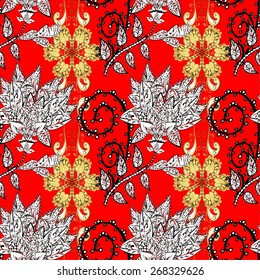 vector seamless abstract floral pattern on red background with white abstract flowers