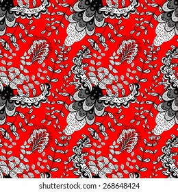vector seamless abstract floral pattern on red background
