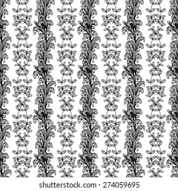 vector seamless abstract floral pattern, monochrome