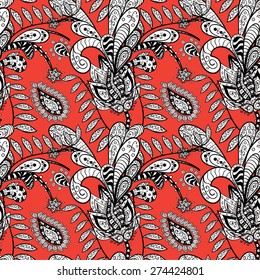 vector seamless abstract floral pattern on red background, 