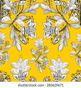 vector seamless abstract floral pattern on orange background