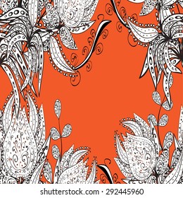 vector seamless abstract floral pattern on orange background