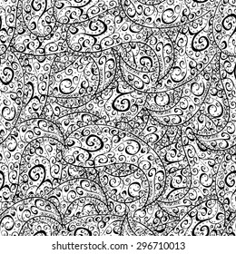 vector seamless abstract floral pattern, monochrome. Black and white vector seamless pattern, vintage doodles ornament.