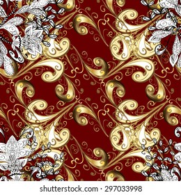 vector seamless abstract floral pattern on red background with white abstract flowers