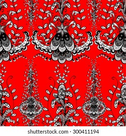 vector seamless abstract floral pattern on red background