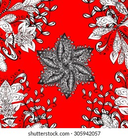vector seamless abstract floral pattern on red background