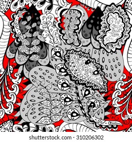 vector seamless abstract floral pattern on red background