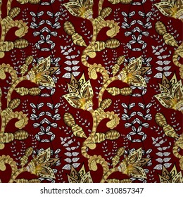 vector seamless abstract floral pattern on red background with white abstract flowers