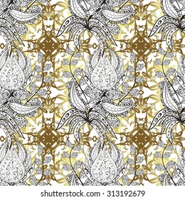 vector seamless abstract floral pattern, monochrome. Black and white vector seamless pattern, vintage doodles ornament.
