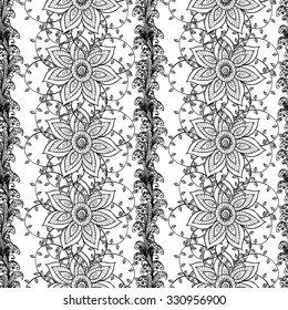 vector seamless abstract floral pattern, monochrome. Black and white vector seamless pattern, vintage doodles ornament.