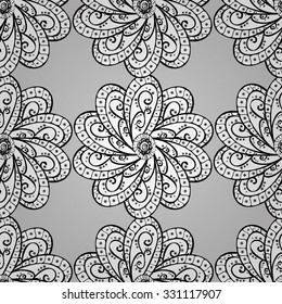vector seamless abstract floral pattern, monochrome. Black and white vector seamless pattern, vintage doodles ornament.