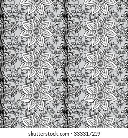 vector seamless abstract floral pattern, monochrome. Black and white vector seamless pattern, vintage doodles ornament.