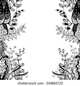 vector seamless abstract floral pattern, monochrome. Black and white vector seamless pattern, vintage doodles ornament.