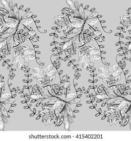 Vector seamless abstract floral pattern, monochrome, gray background.