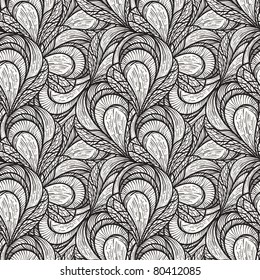 vector seamless abstract floral pattern, monochrome, 4 clipping masks