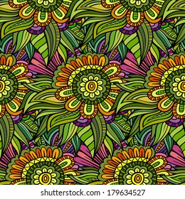 Vector seamless abstract flowers pattern. Endless background. 