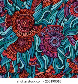Vector seamless abstract flowers pattern. Endless background.