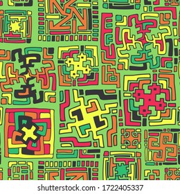 Vector seamless abstract geometric pattern. Bright ornament with hand-drawn squares. Textile decor, design idea.