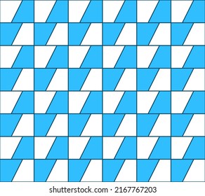 Vector seamless abstract geometric pattern, with white and blue rectangular trapezoids. It is an excellent texture for fabrics and (glazed) tiled and other elements in modern interior and exterior des